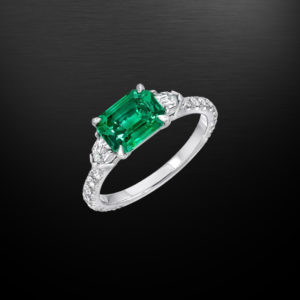 Untreated No Oil Afghani Emerald Diamond Platinum Ring 1.47 Carat
