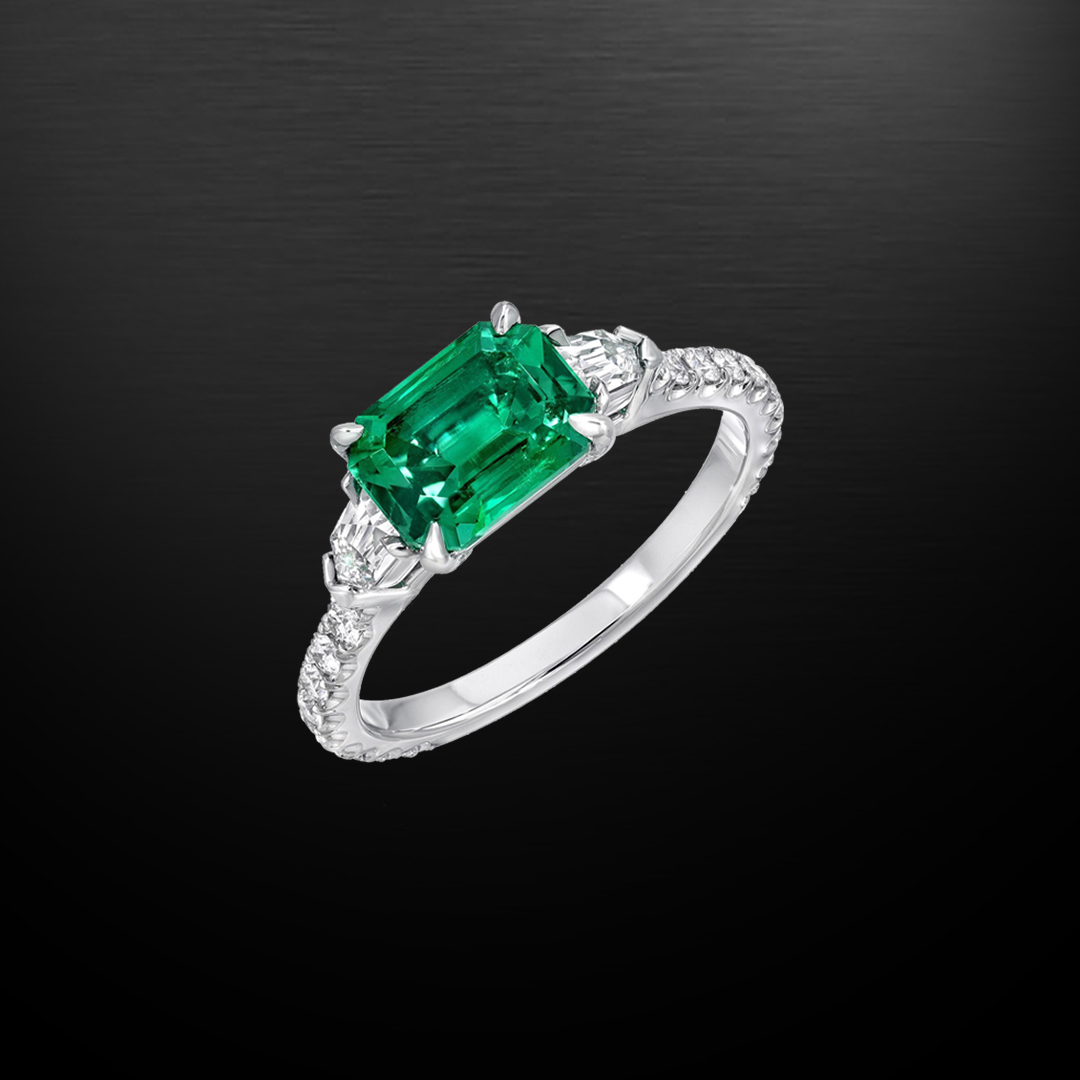 Untreated No Oil Afghani Emerald Diamond Platinum Ring 1.47 Carat