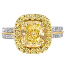 Fancy Light Yellow Diamond Cushion Cut Ring GIA Certified 2.40 Carats