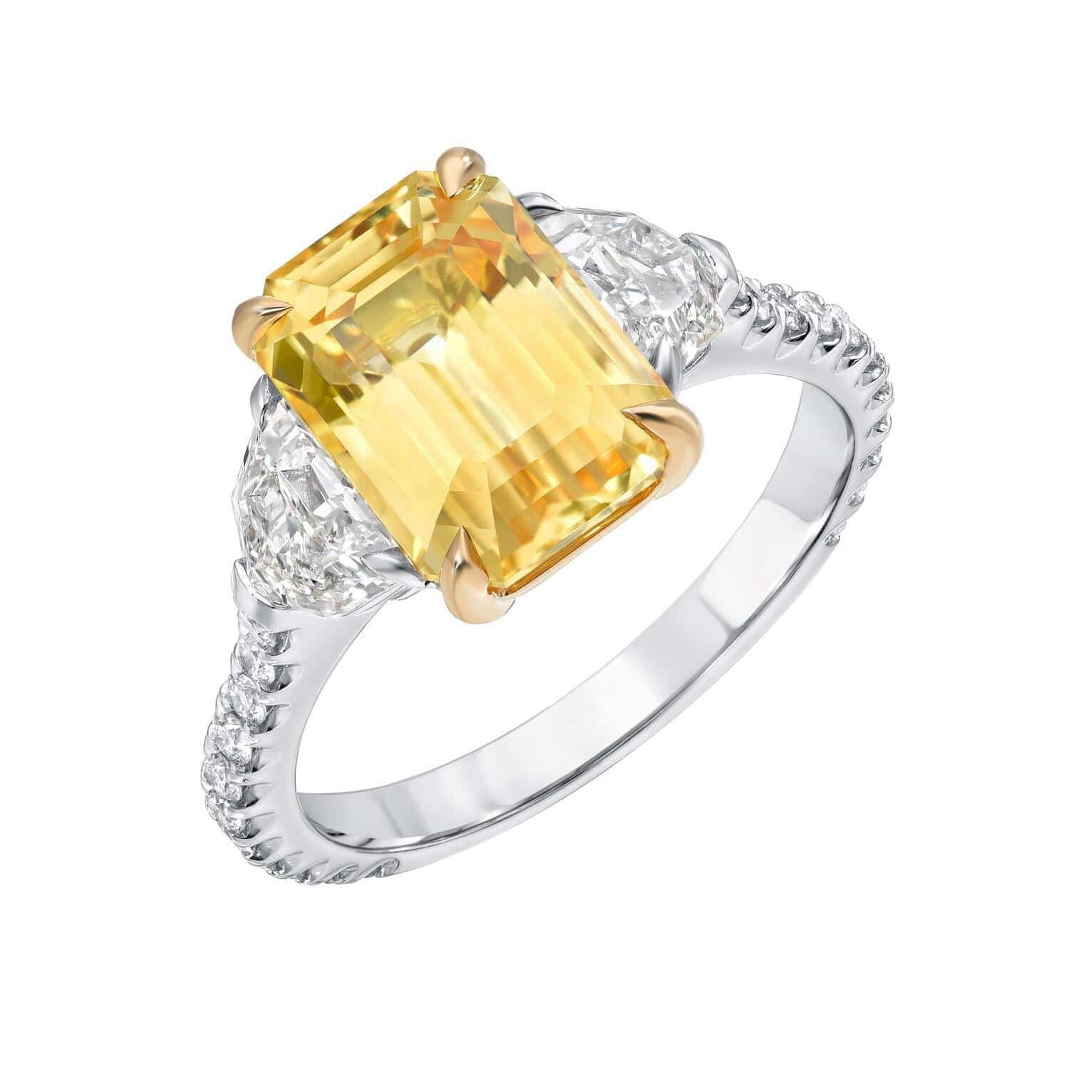 Natural Unheated Ceylon Yellow Sapphire Diamond Ring 4.47 Carat