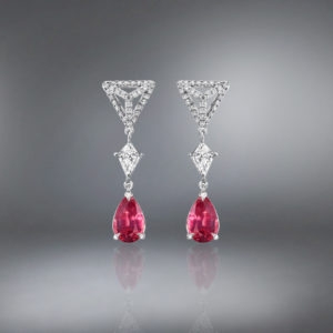 Pink Spinel Diamond Platinum Earrings