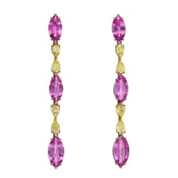 Pink Sapphire Earrings Fancy Intense Yellow Diamond Modern Drop Earrings