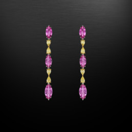 Pink Sapphire Fancy Intense Yellow Diamond Earrings